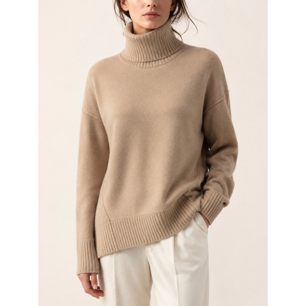 B39 Brochu Walker Merino Wool Angora  Turtleneck Sweater XS Beige Oversized Cozy